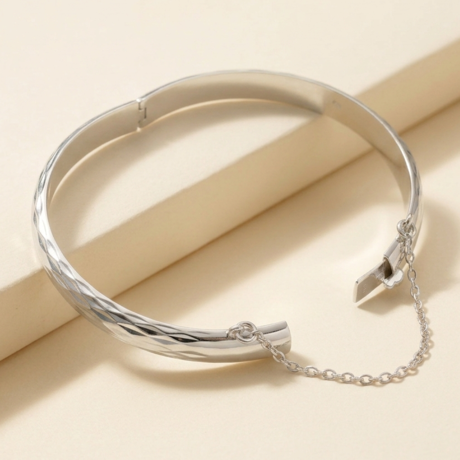 Natalia - Sterling Silver .925 Vintage Hammered Style Hinged Bangle - Brand New!