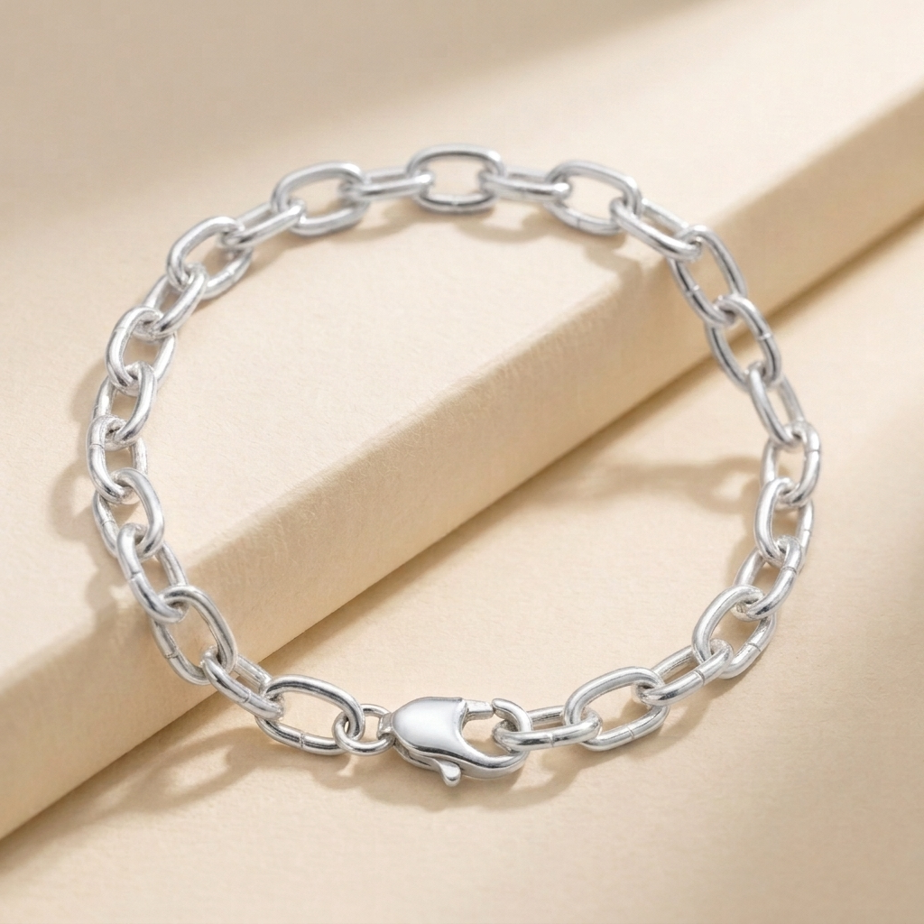 Neve - Sterling Silver .925 Vintage Solid Oval Rolo Belcher Chain Bracelet - Brand New!