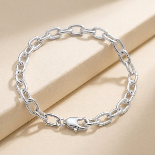 Neve - Sterling Silver .925 Vintage Solid Oval Rolo Belcher Chain Bracelet - Brand New!