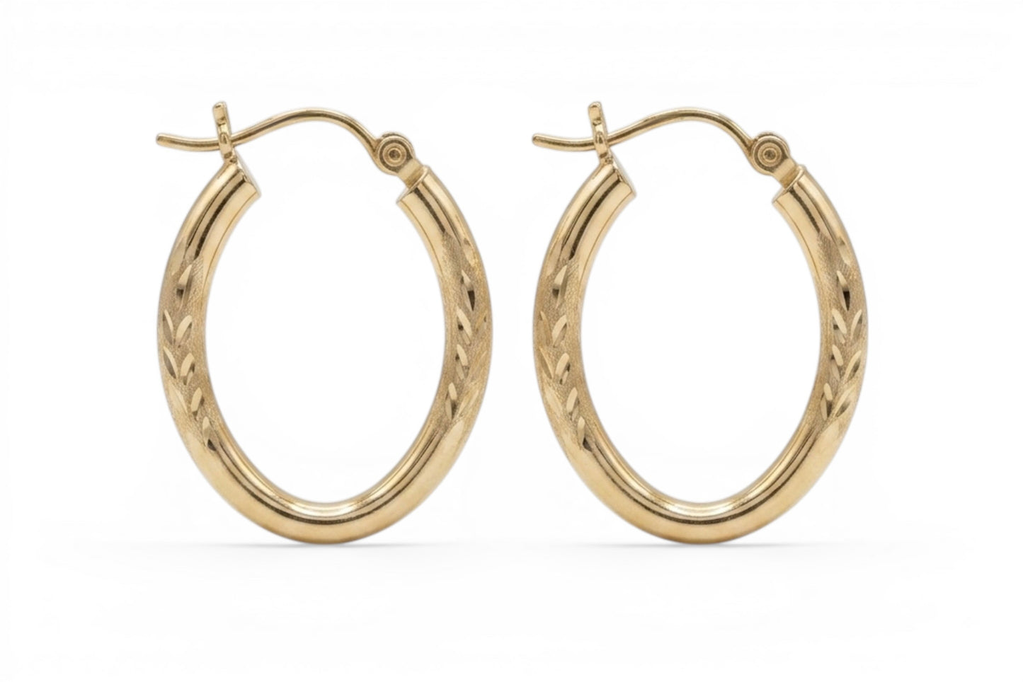 Tara- 10KT Yellow Gold oval hoop earrings 22mm x 17mm Diamond-Cut design