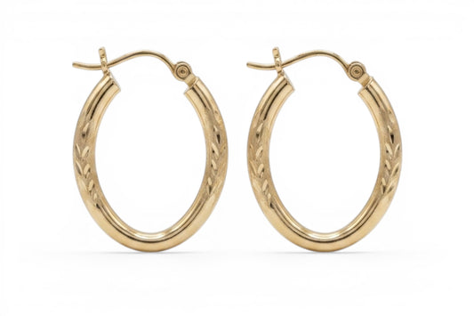 Tara- 10KT Yellow Gold oval hoop earrings 22mm x 17mm Diamond-Cut design