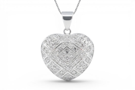Vivienne- Sterling Silver Heart Pendant embedded with CZ’s on a Sterling Silver Chain