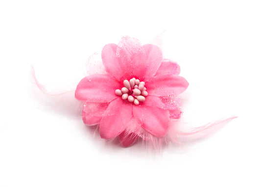 Fabiana - Small Flower hair clip with feathers