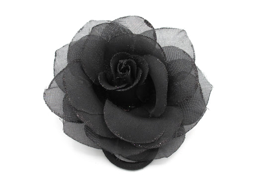 Fiona - Sheen Fabric, Glitter-Edge Flower with hair clip and matching color hair elastic